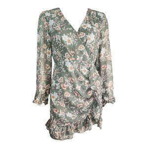 Loveriche Dress Womens Size S Small Green Floral Boho Chiffon Feminine Dainty